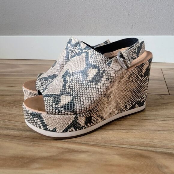 DV Dolce Vita Shan Platform Slingback Peep Toe Leather Sneaker Mule in Snake - Picture 3 of 10